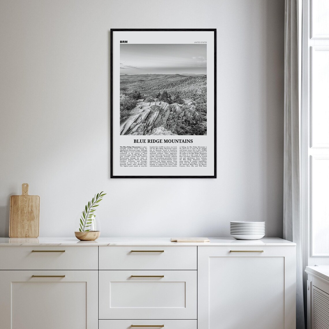 Blue Ridge Mountains Black and White Art Print - Image 2