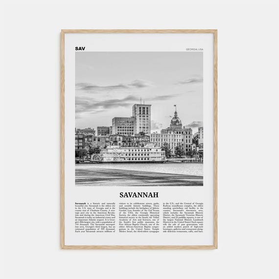 Savannah Black and White Travel Poster, Georgia USA