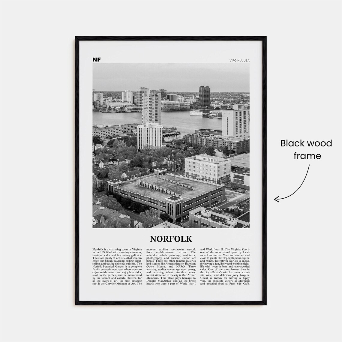 Norfolk, Virginia Black and White Art Print - Image 3