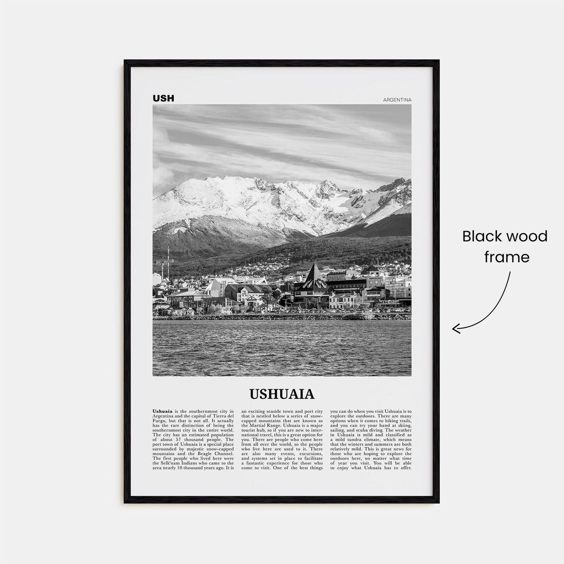 Ushuaia Black and White Travel Poster, Argentina - Image 3
