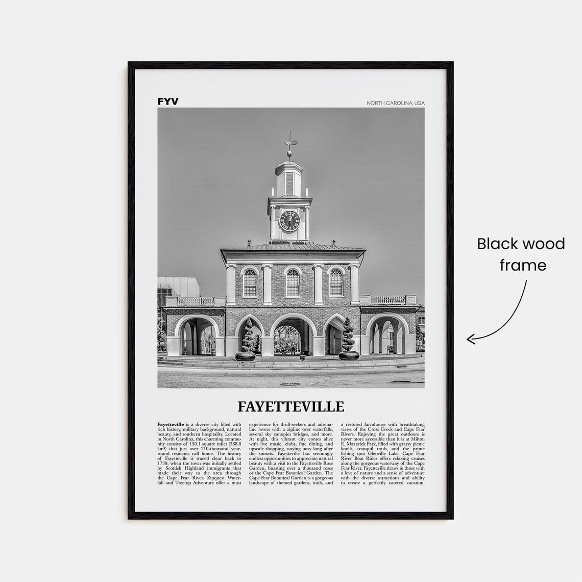 Fayetteville Print Black And White North Carolina Fayetteville Wall Art Fayetteville Poster Fayetteville Photo Fayetteville Dcor Usa - Image 3