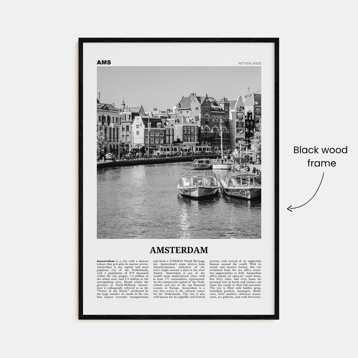 Amsterdam Black And White Travel Poster, Netherlands - Image 3
