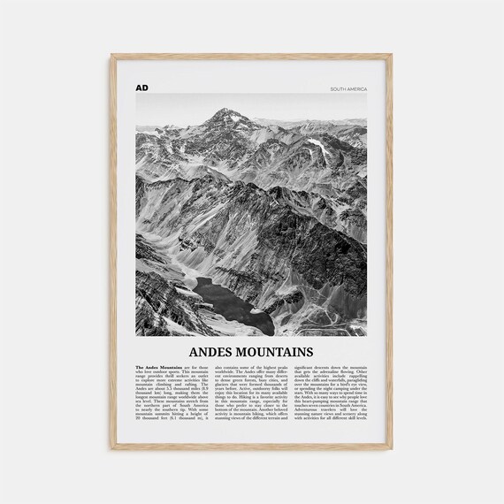 Andes Mountains Black and White Travel Poster
