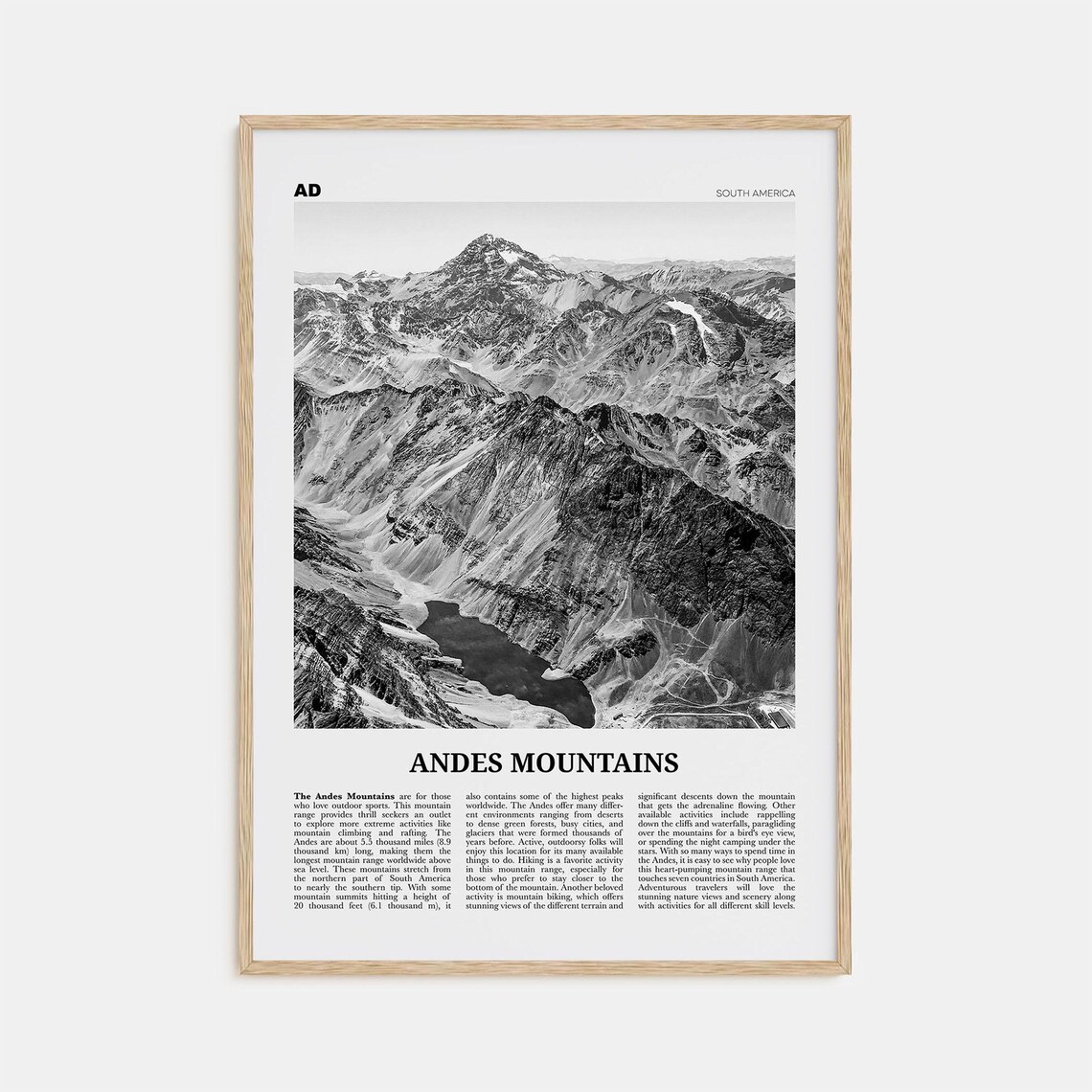 Andes Mountains Black and White Travel Poster