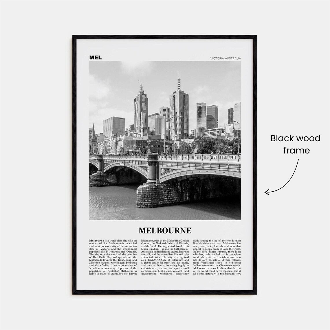 Melbourne Black and White Travel Poster, Australia - Image 3