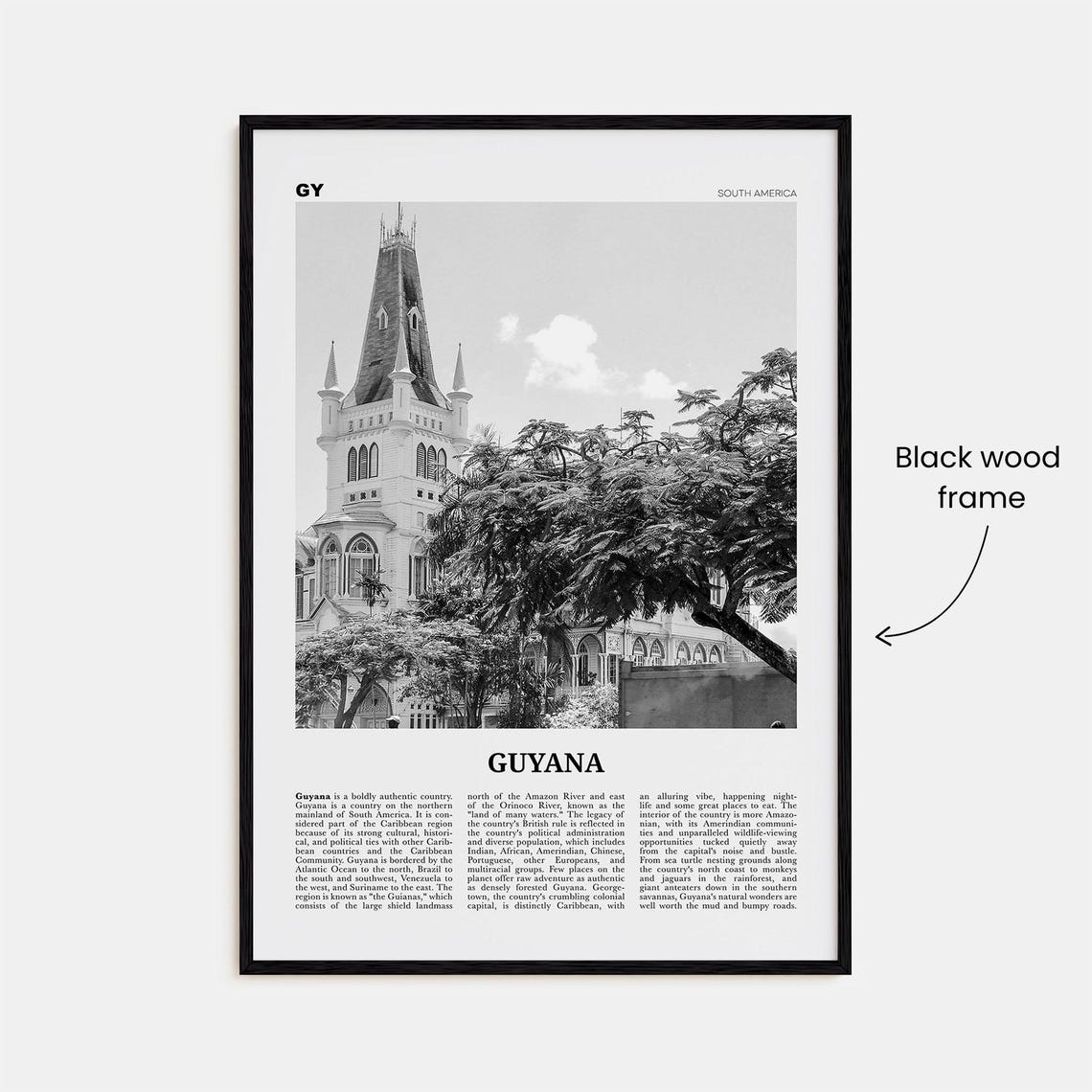 Guyana Black And White Travel Poster, Georgetown - Image 3