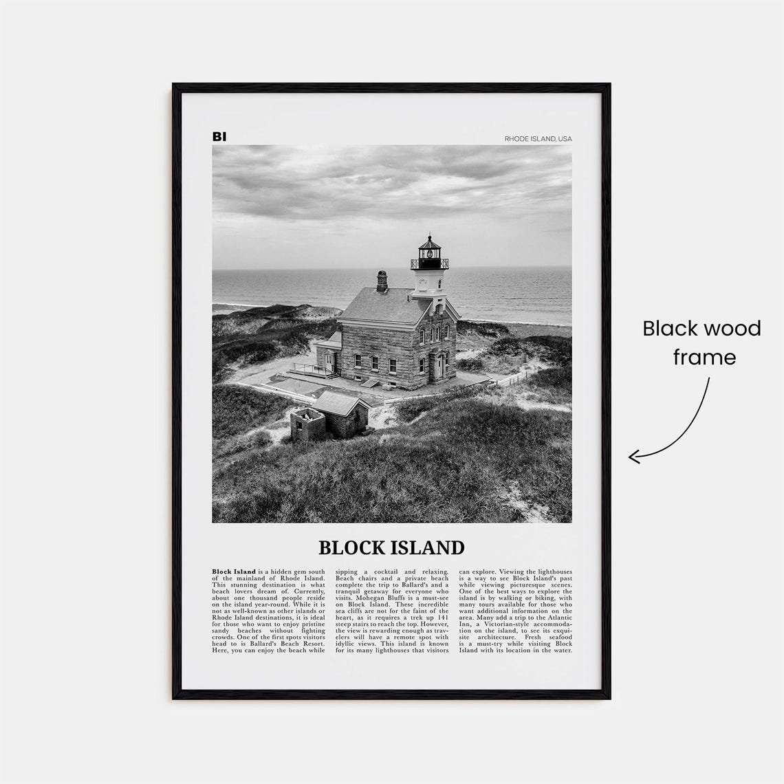 Block Island Black And White Travel Poster Print - Image 3