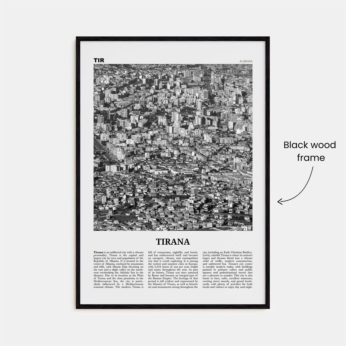 Tirana Black and White Travel Poster, Albania - Image 3