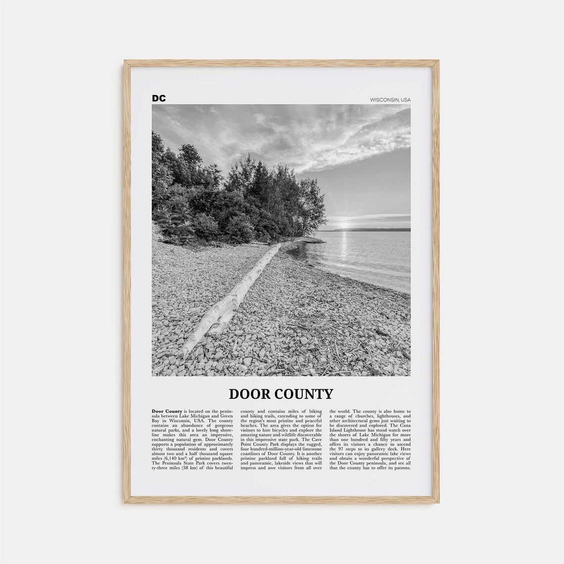 Door County Black and White Travel Poster, Wisconsin