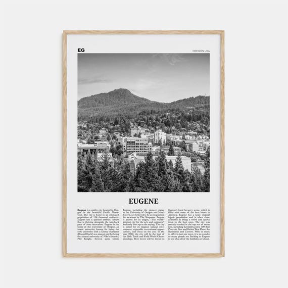 Eugene Black And White Poster, Oregon USA