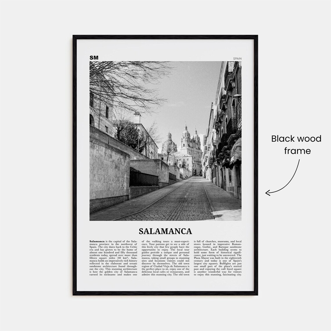 Salamanca Black and White Travel Poster, Spain Map - Image 3