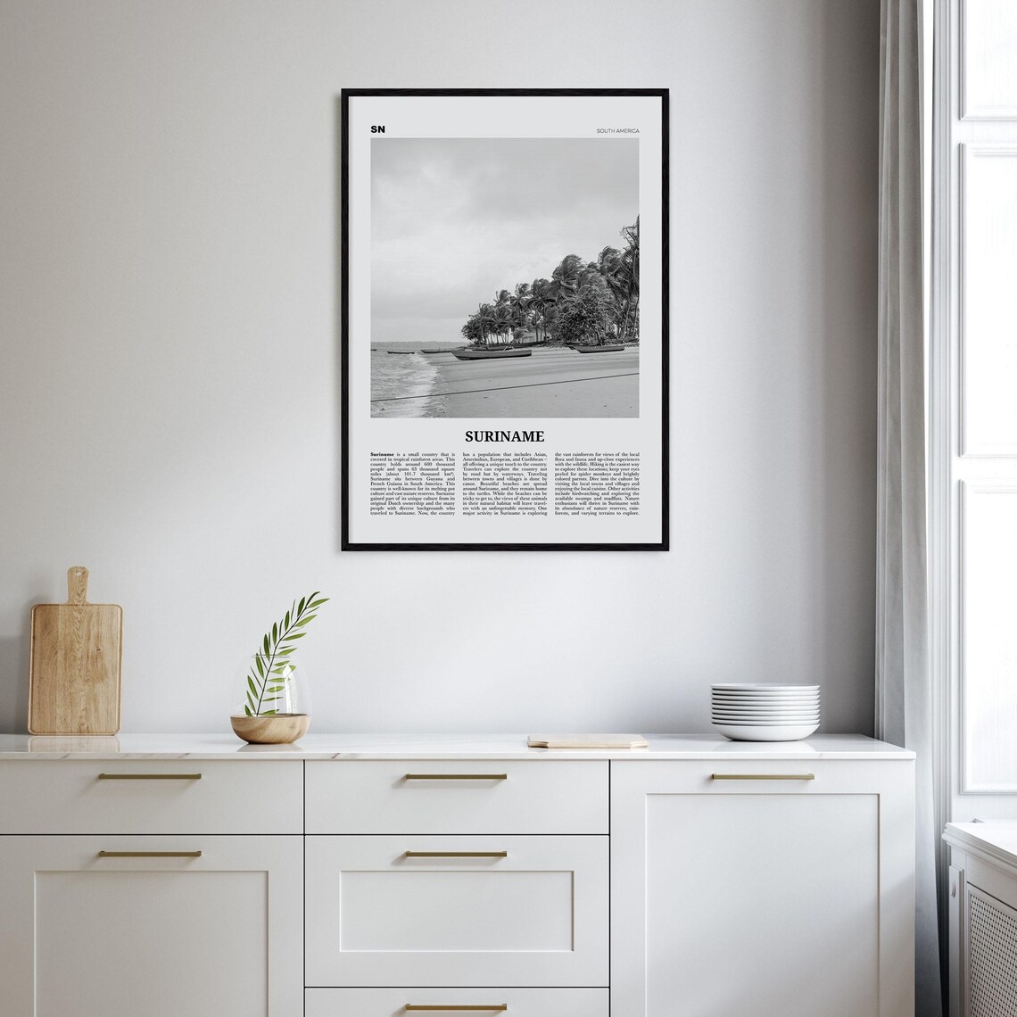 Suriname Black and White Travel Map Art Print - Image 2