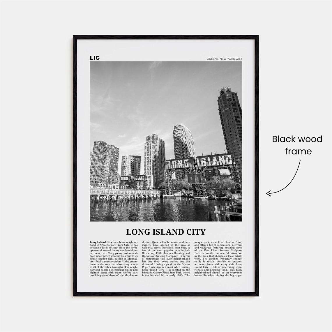Long Island City Black and White Travel Poster - Image 3
