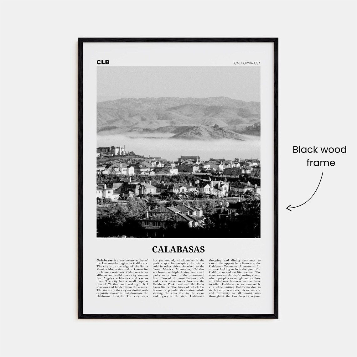 Calabasas Black and White Travel Poster, California - Image 3
