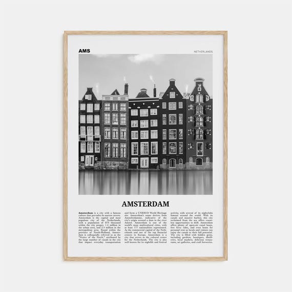 Amsterdam Black And White Travel Poster, Europe
