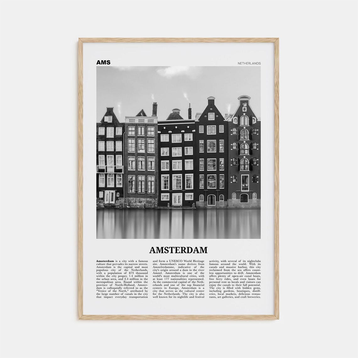 Amsterdam Black And White Travel Poster, Europe