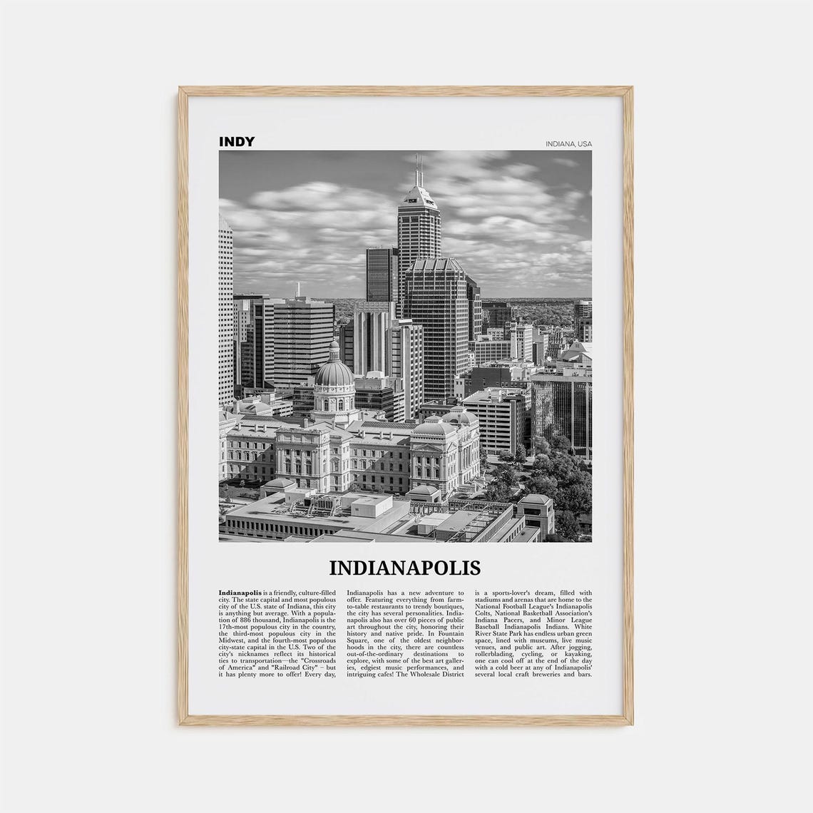 Indianapolis Black and White Travel Poster