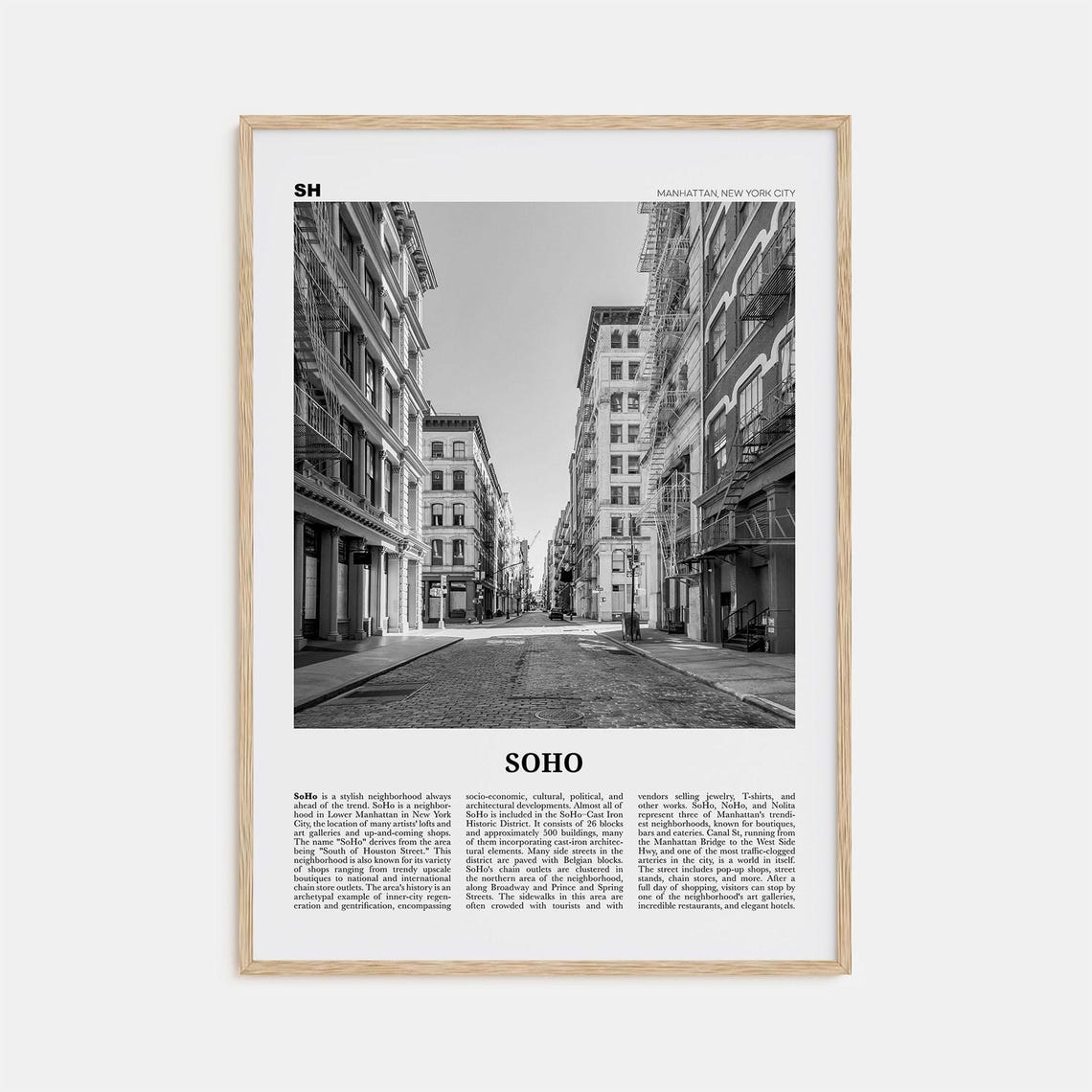 Soho, New York City Black and White Travel Poster