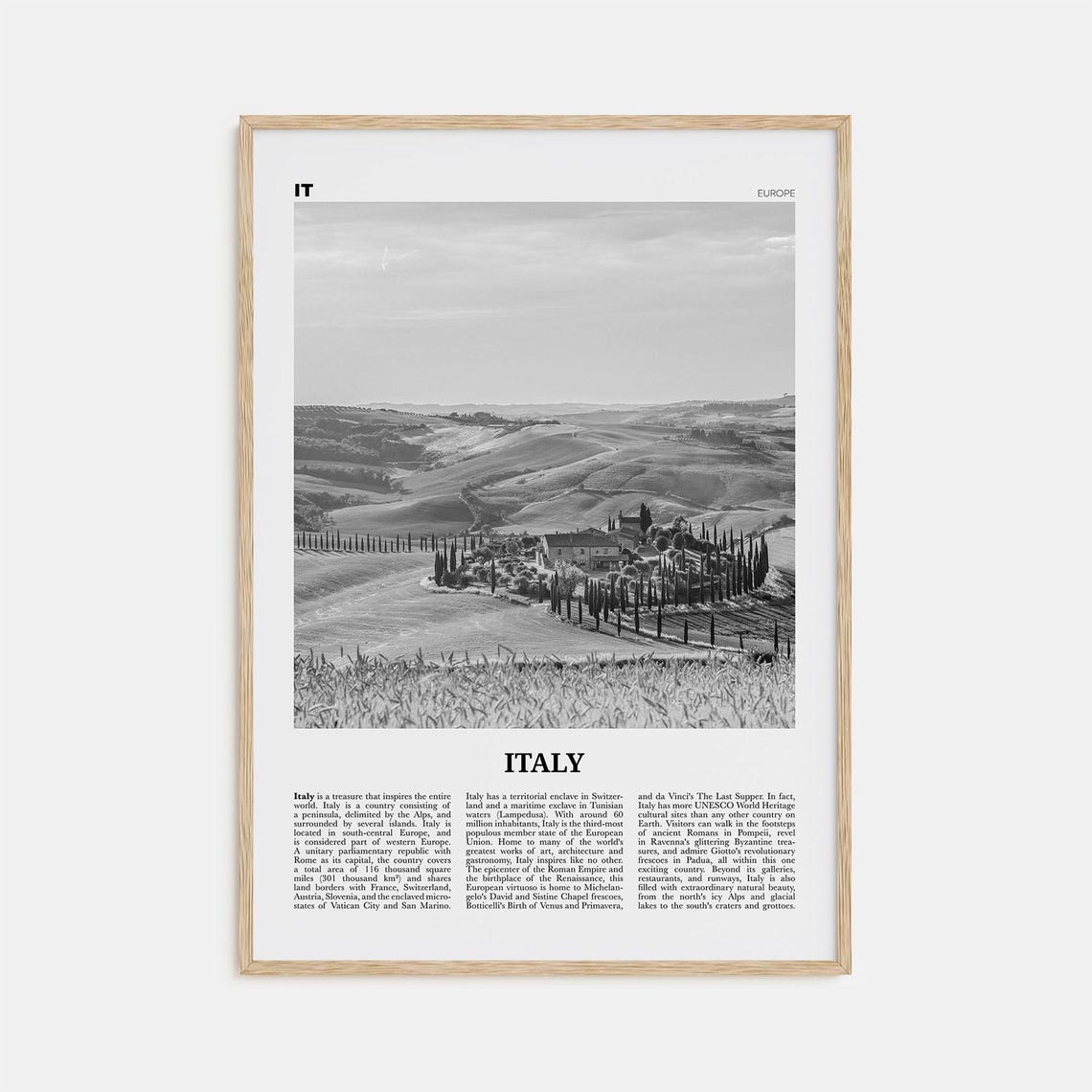 Italy Black And White Travel Poster, Italy Decor