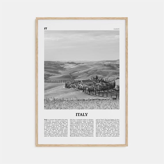 Italy Black And White Travel Poster, Italy Decor