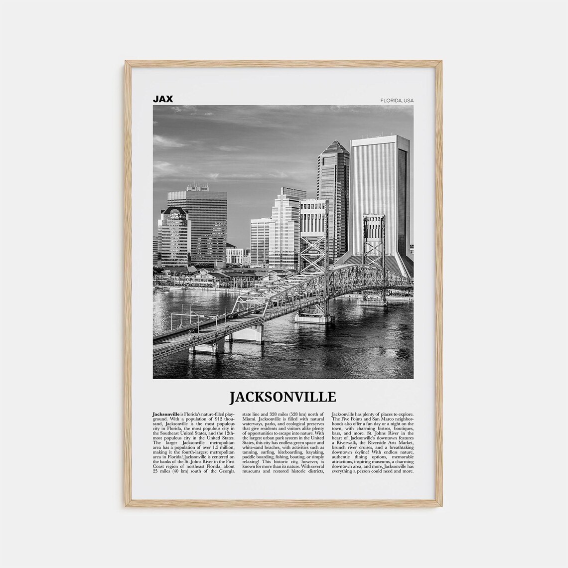 Jacksonville, North Carolina Black and White Travel Poster