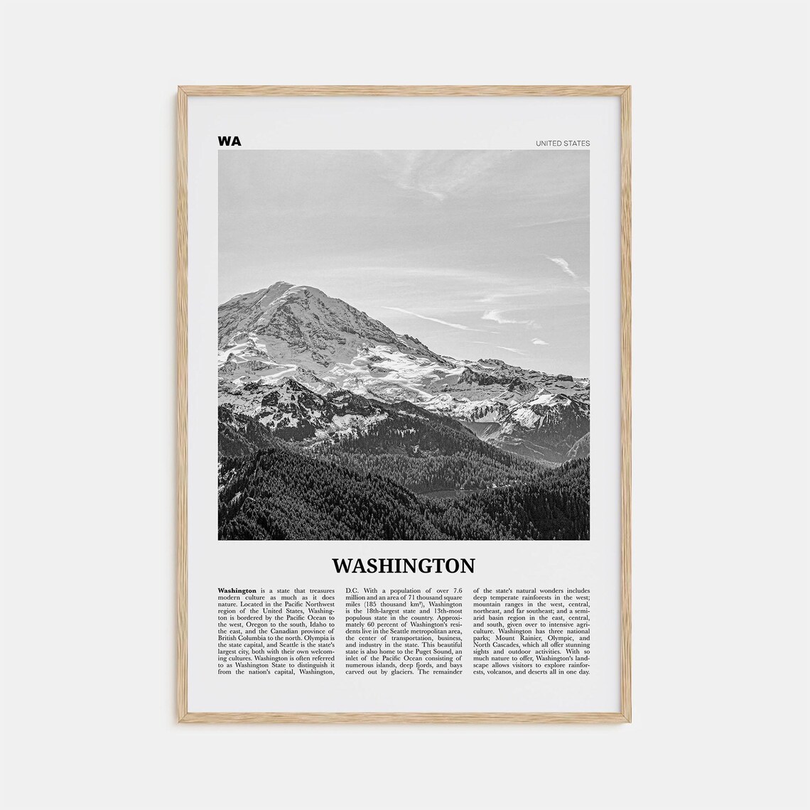 Washington State Black and White Travel Poster