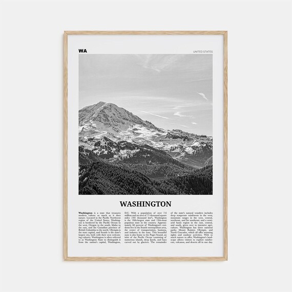 Washington State Black and White Travel Poster