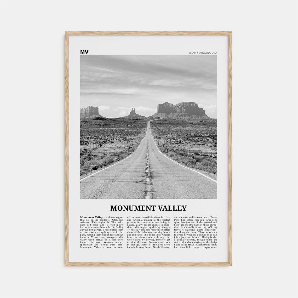 Monument Valley Black and White Travel Poster