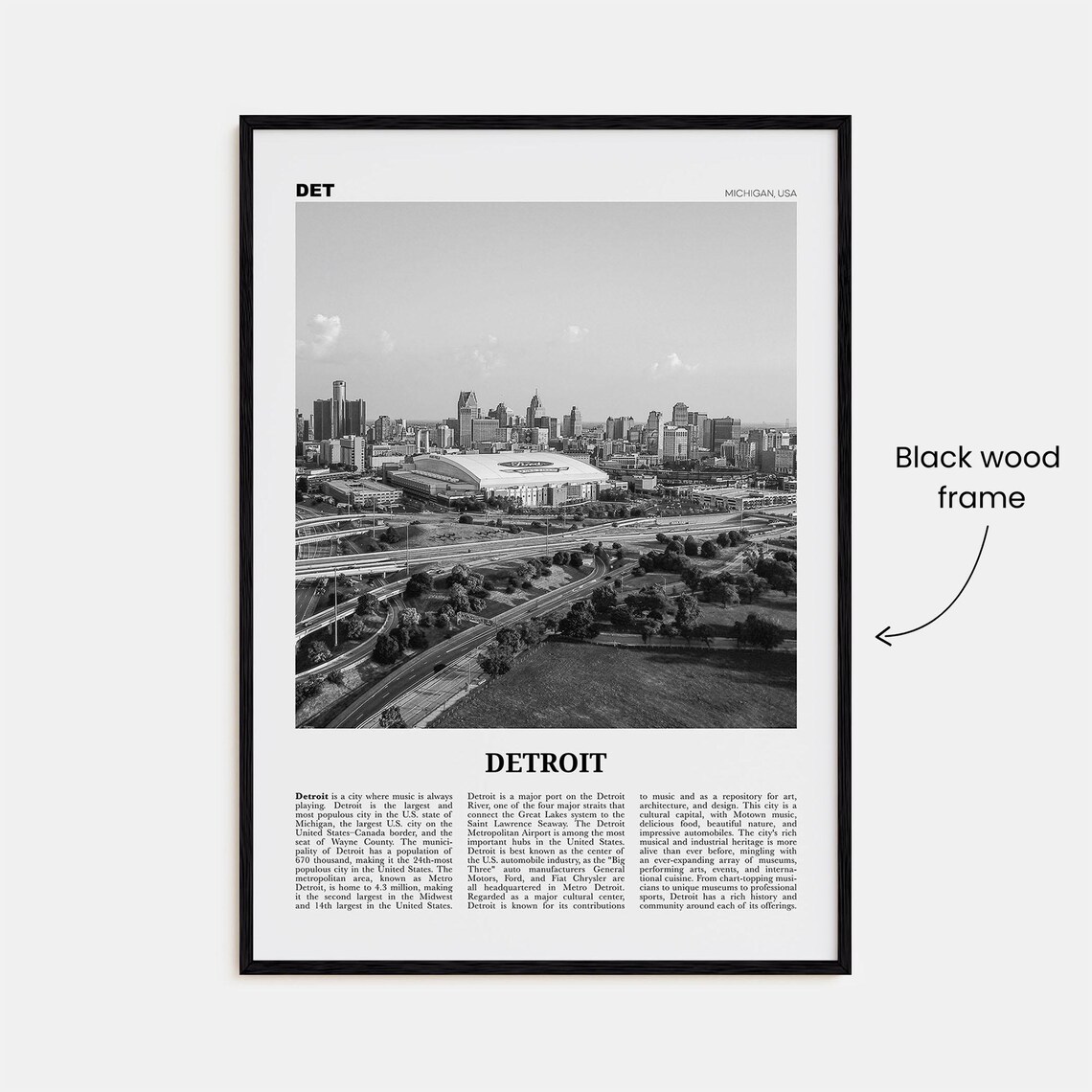 Detroit Black and White No. 2, Michigan Travel Poster - Image 3