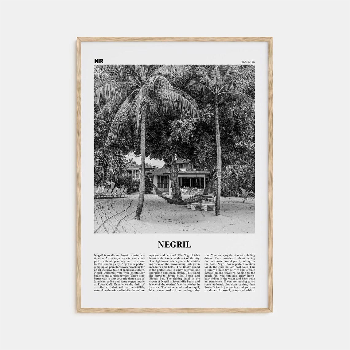 Negril Black and White Travel Poster, Jamaica