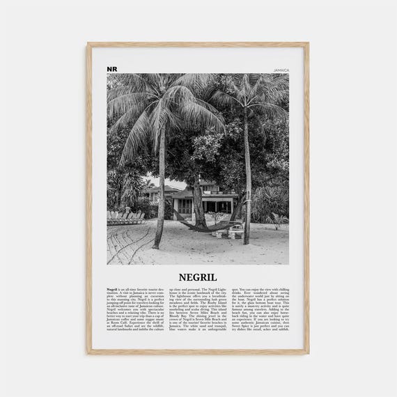 Negril Black and White Travel Poster, Jamaica