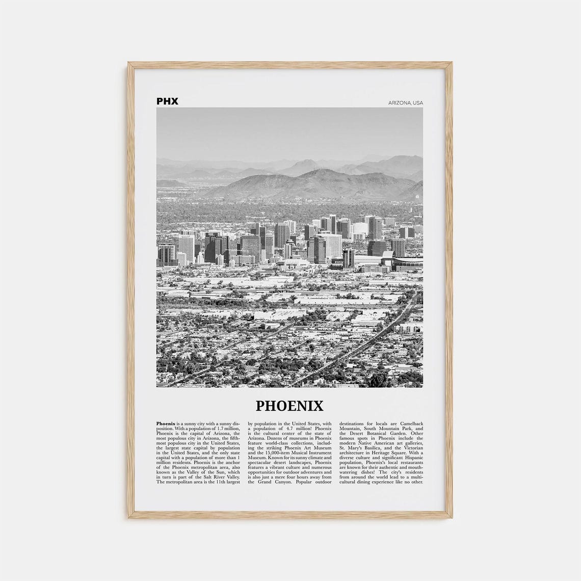 Phoenix, Arizona Black and White No. 1 Travel Poster