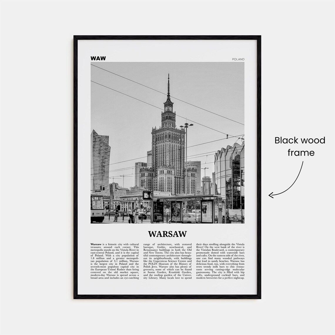 Warsaw Black and White Travel Poster, Poland Art Print - Image 3