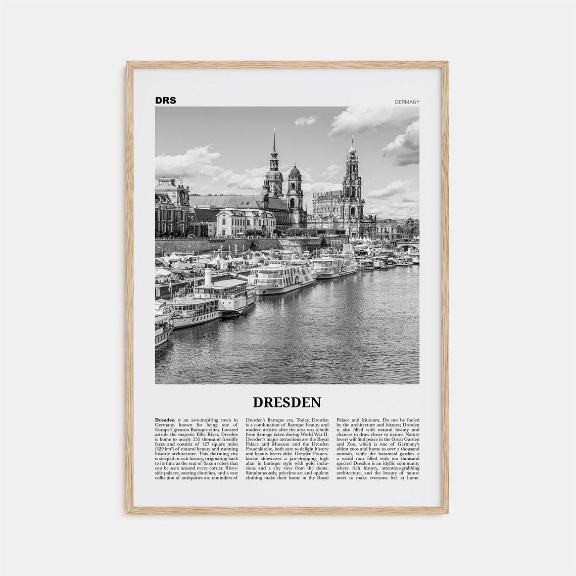 Dresden Black and White Travel Poster, Germany