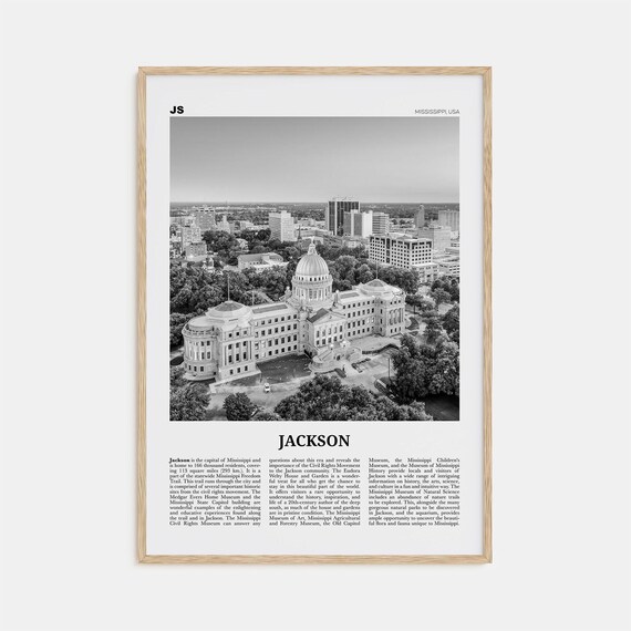 Jackson Mississippi Black and White Travel Poster