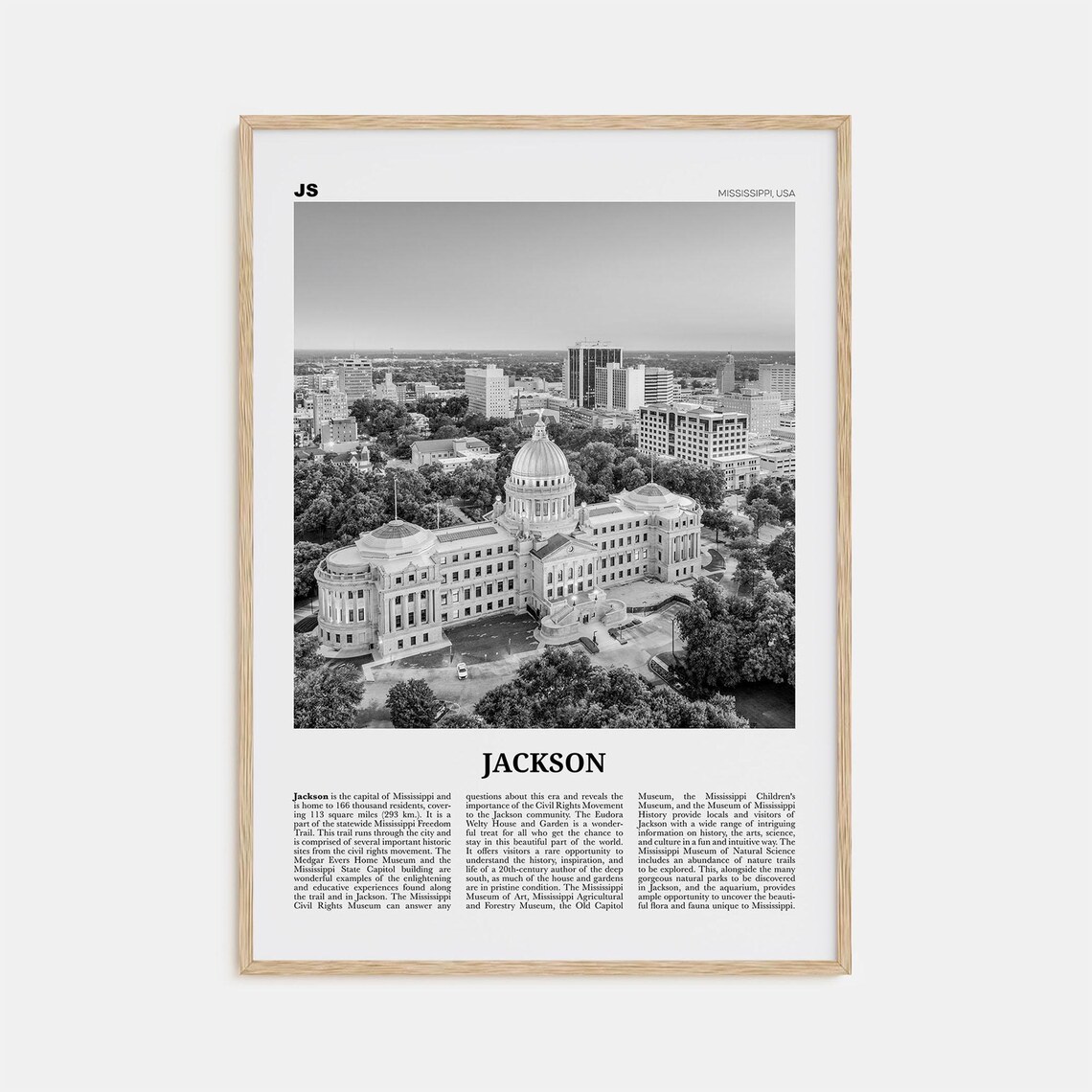 Jackson Mississippi Black and White Travel Poster