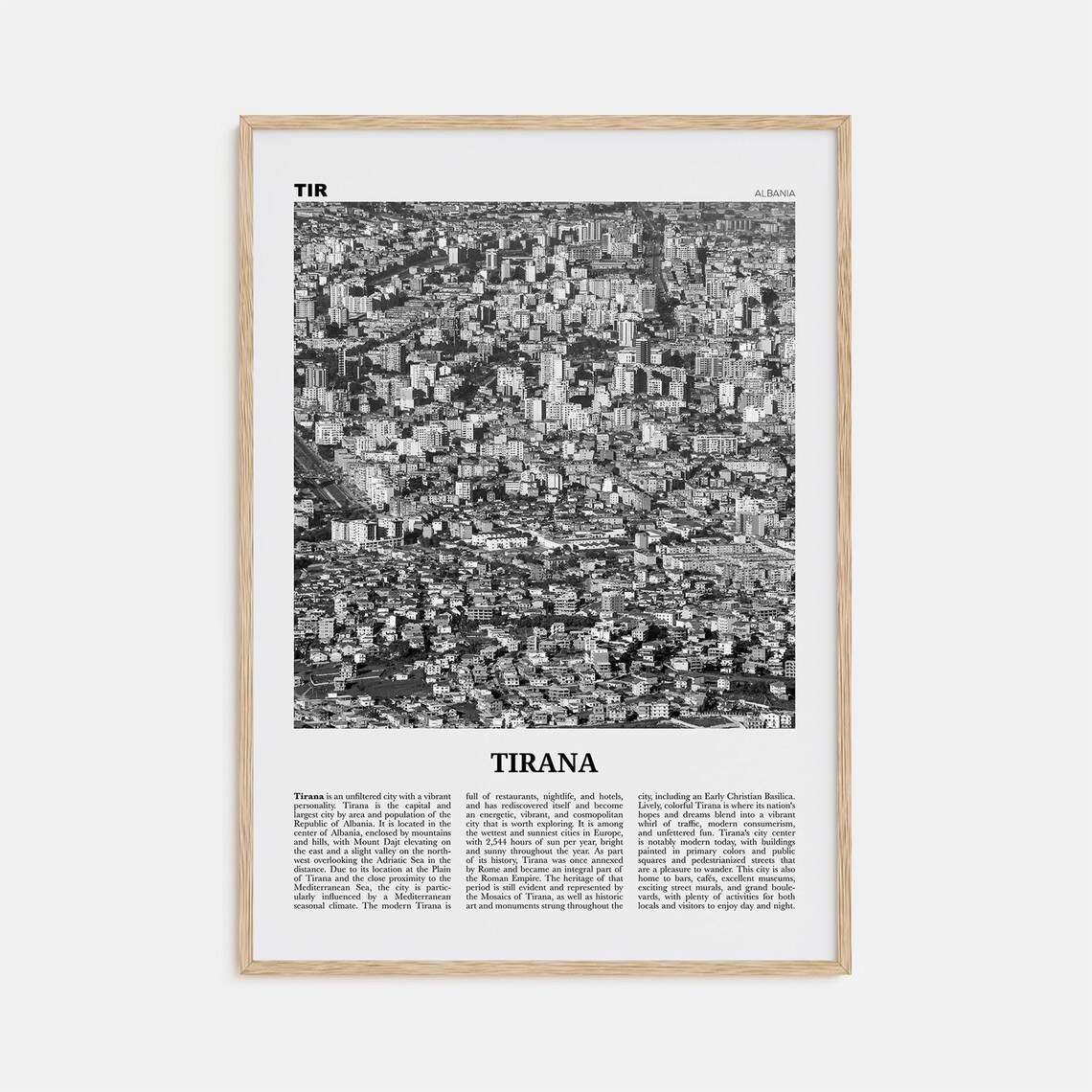 Tirana Black and White Travel Poster, Albania