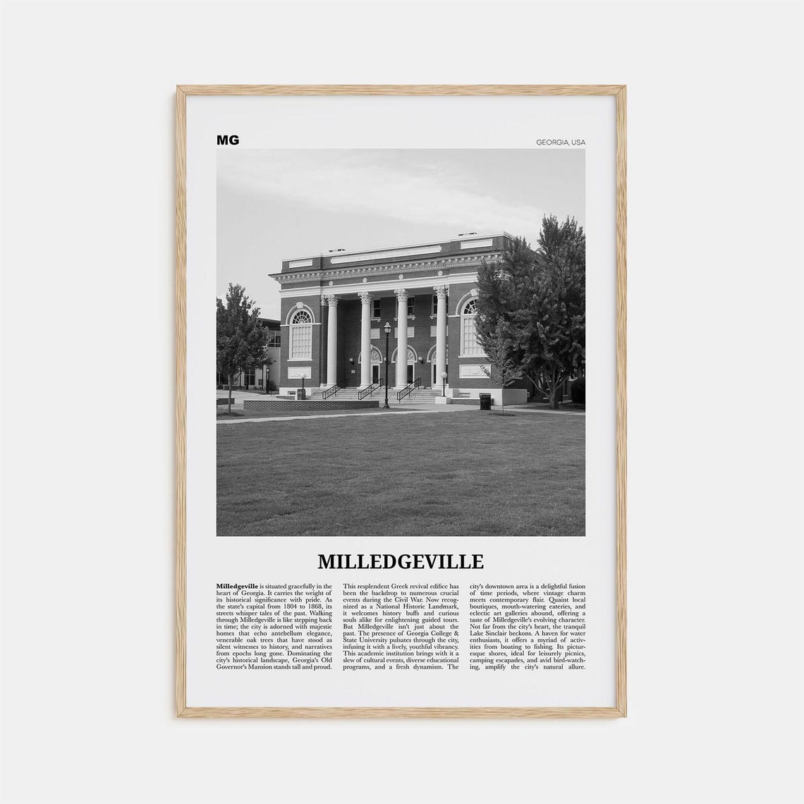 Milledgeville Print Black And White Milledgeville Wall Art Milledgeville Poster Milledgeville Photo Milledgeville Wall Dcor