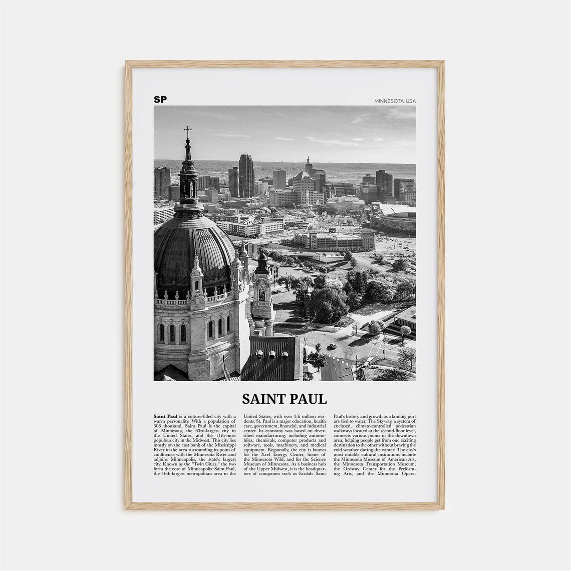 Saint Paul Black And White Travel Poster, Minnesota