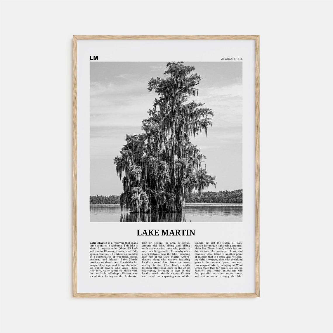 Lake Martin Print Black And White No 2 Lake Martin Wall Art Lake Martin Poster Lake Martin Photo Lake Martin Wall Dcor Alabama Usa