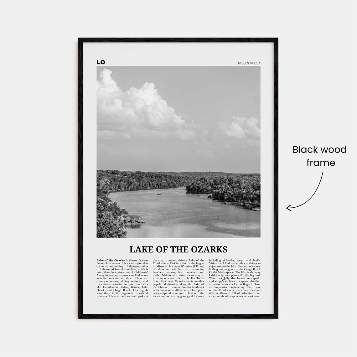 Lake of the Ozarks Black and White Travel Poster - Image 3