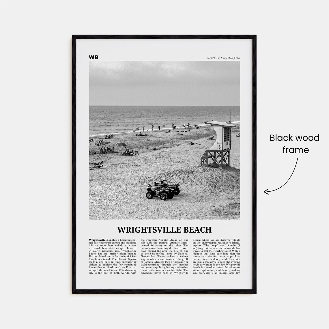 Wrightsville Beach Black and White No. 2 Travel Poster - Image 3