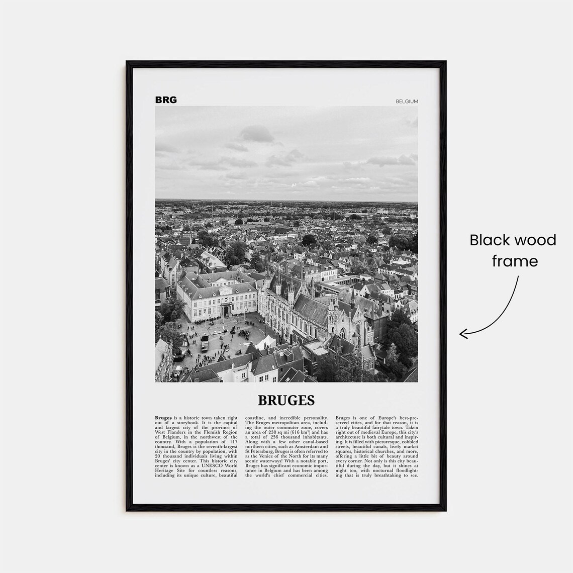 Bruges Black and White Travel Poster, Belgium - Image 3