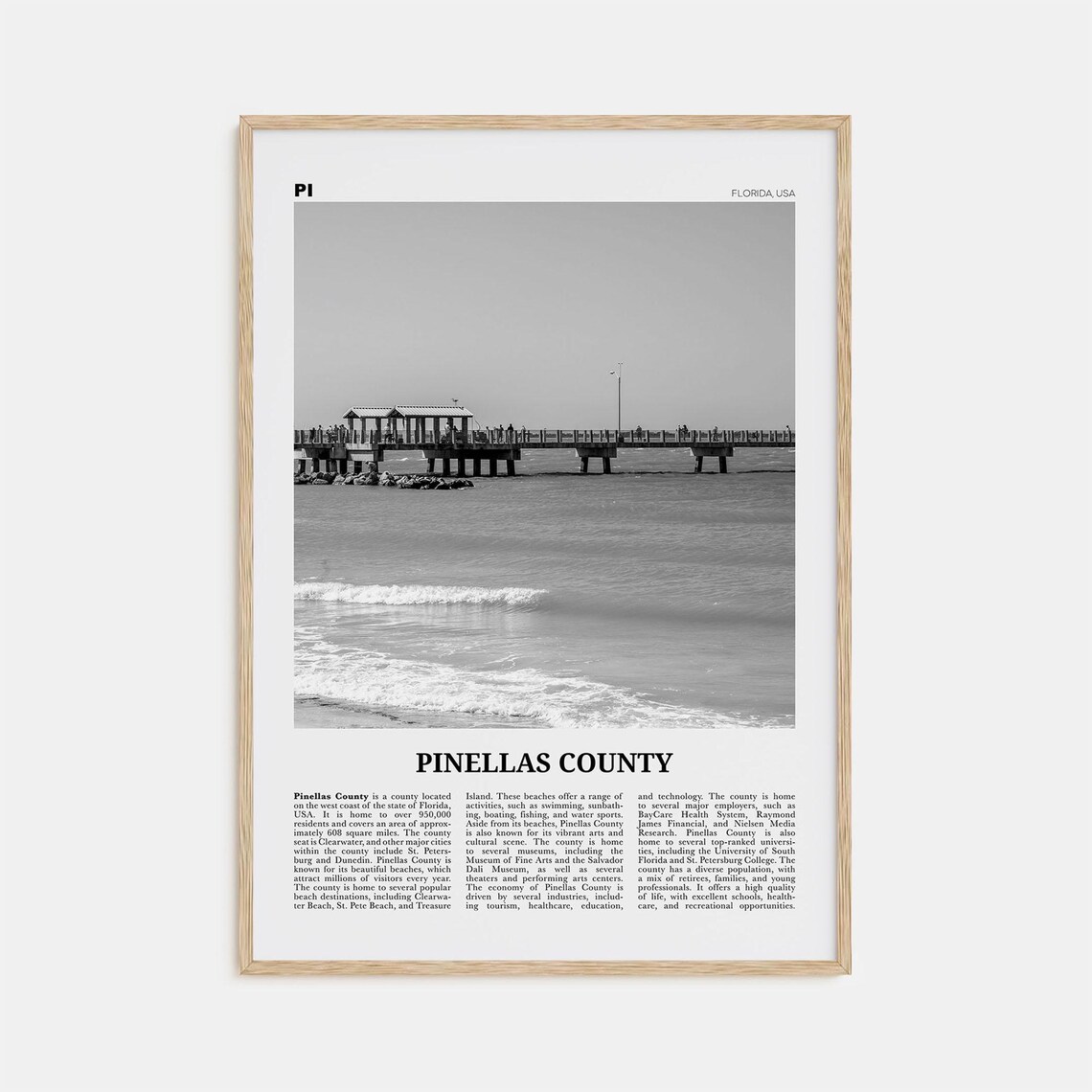 Pinellas County Black And White Map Poster