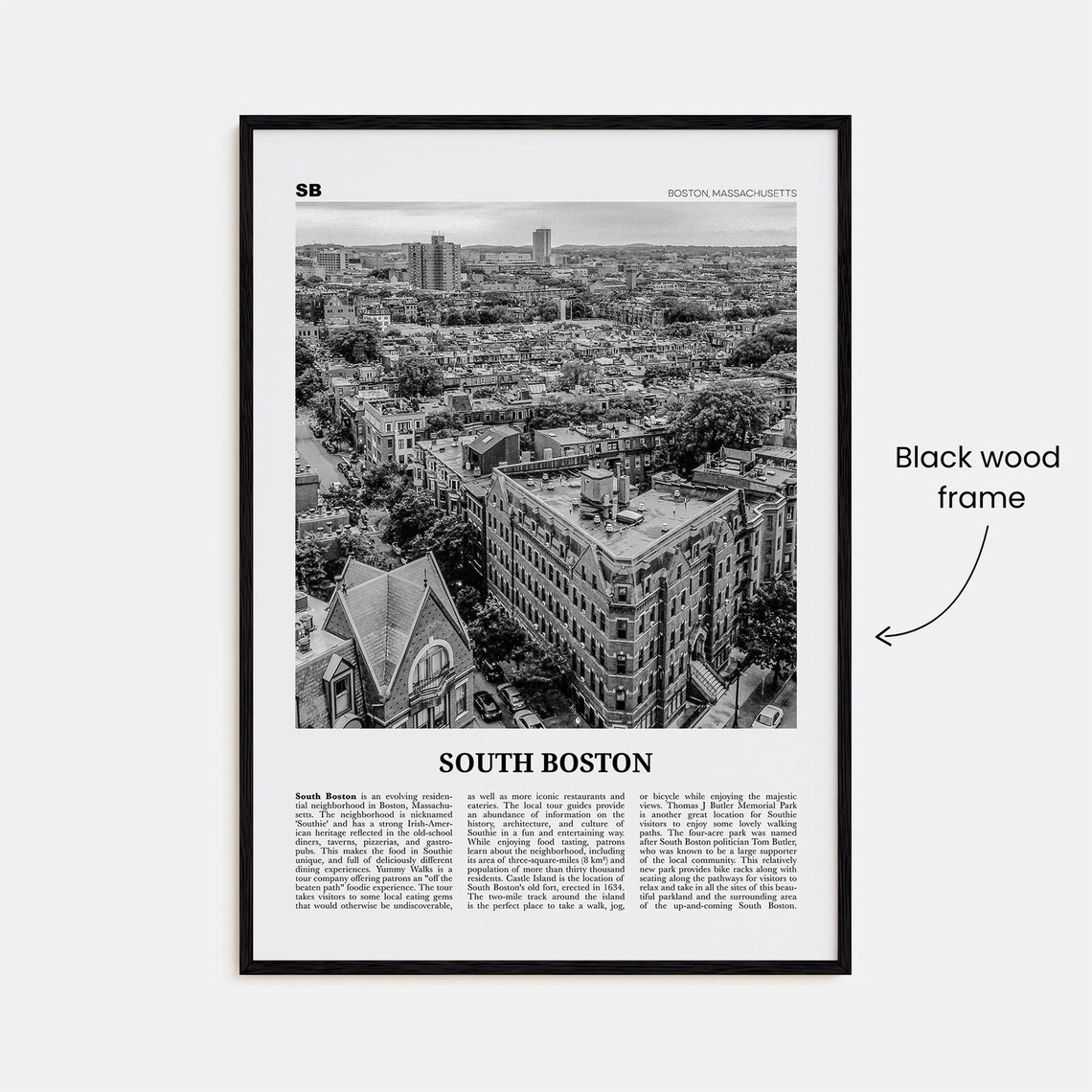 South Boston Black and White Map Art Print, Massachusetts - Image 3