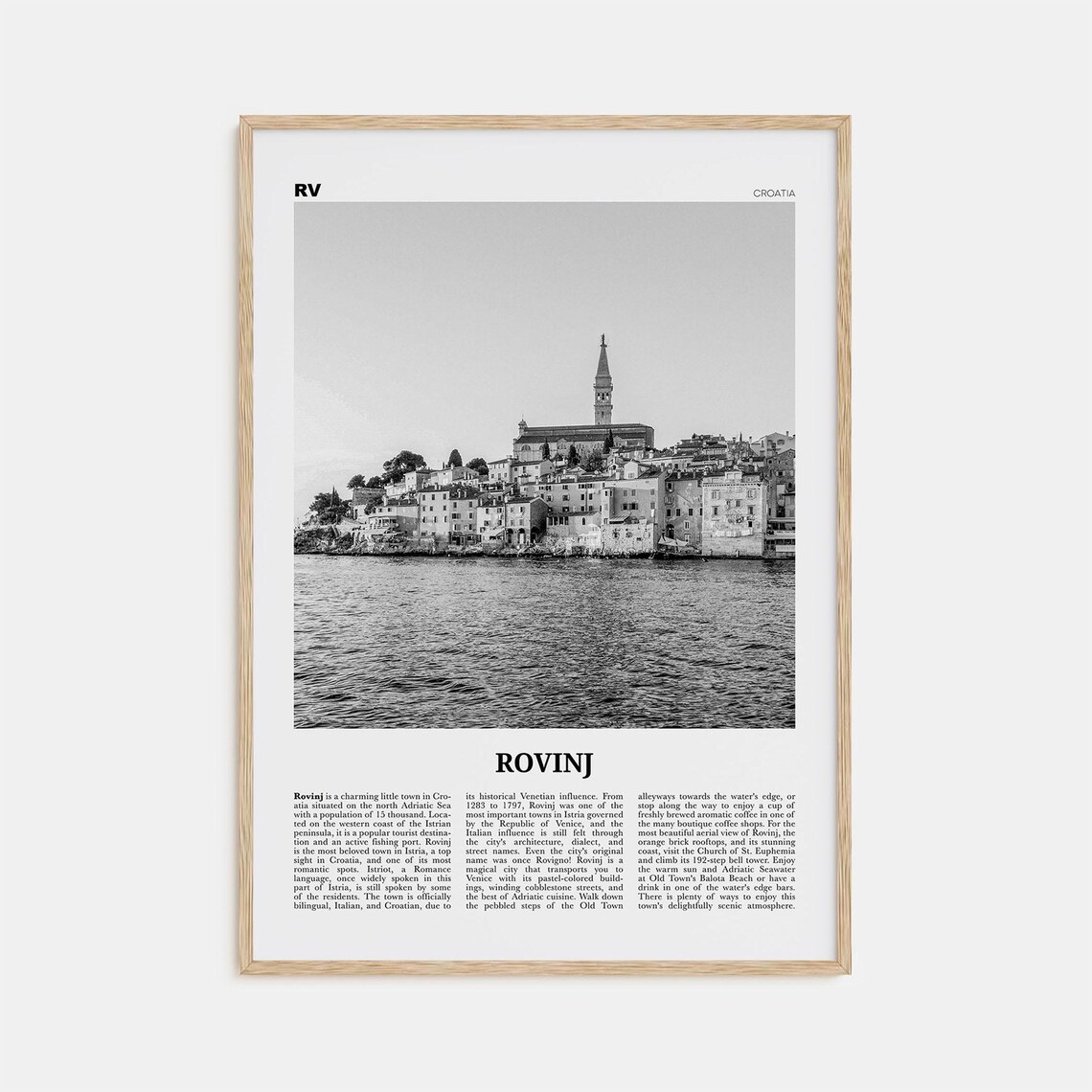 Rovinj Black and White Travel Poster, Croatia Hrvatska