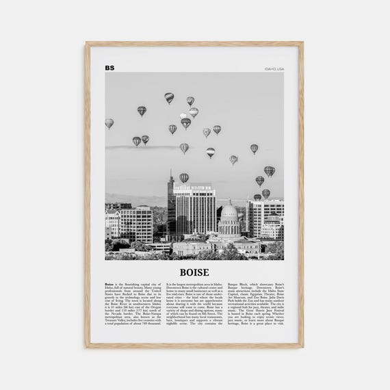 Boise Black And White Travel Poster, Idaho USA