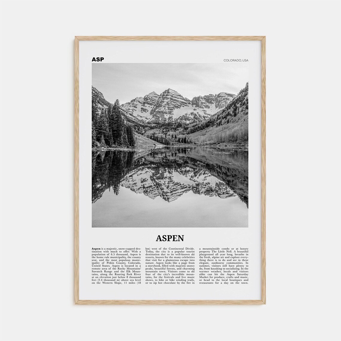 Aspen Black and White Travel Poster, Colorado USA