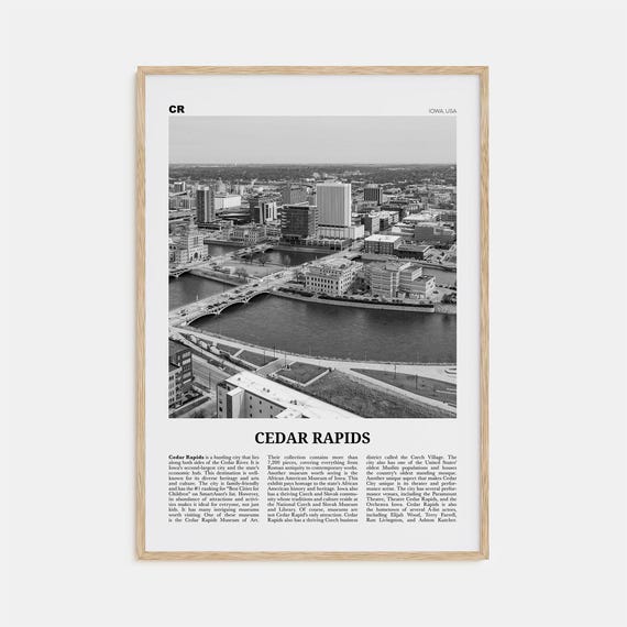 Cedar Rapids Iowa Black And White Travel Poster