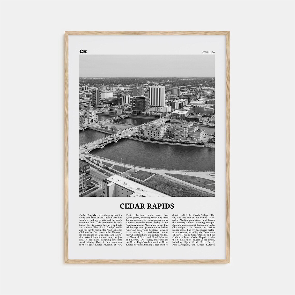 Cedar Rapids Iowa Black And White Travel Poster